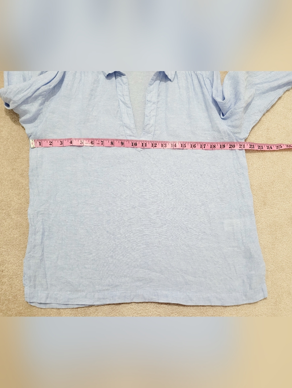 Sigrid Olsen 100% Linen Tunic Top Women Large Blue Popover Beach Coastal Boho - Picture 10 of 14